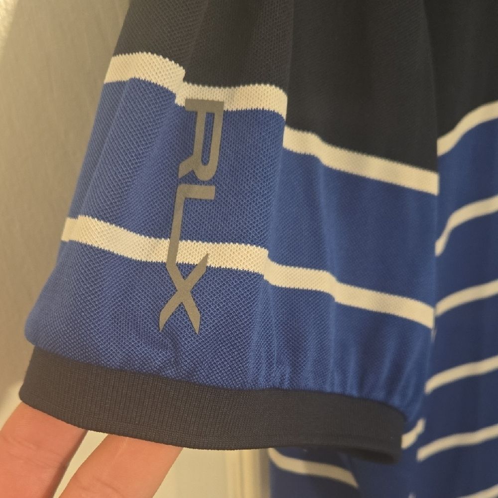 RLX Ralph Lauren Navy and White Striped Polo Shirt - Picture 2 of 8